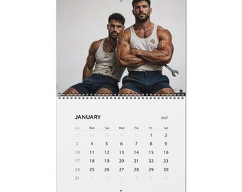 Calendario 2027 de Mecánicos de Garaje | Calendario de Pared Gay 2027 | Taller de Hombres Musculosos | Regalo para Mecánicos Guapos | Calendario de Forma Masculina