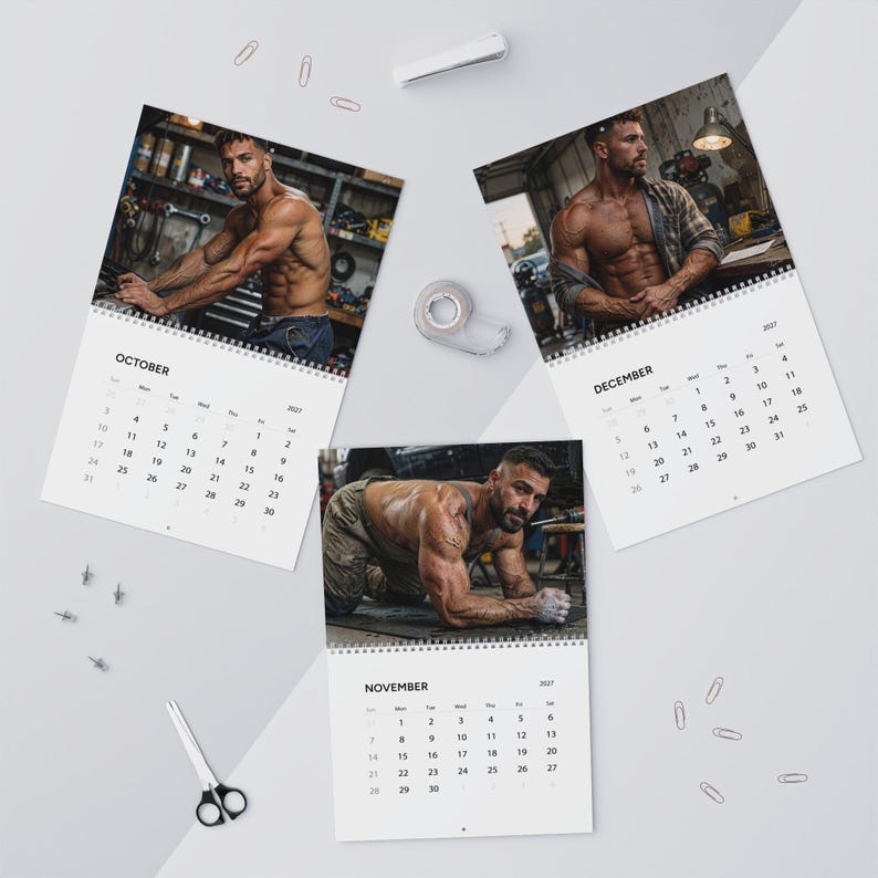 Kalender 2027: Werkstatt für Kfz-Mechaniker | Gay-Wandkalender 2027 | Werkstatt für muskulöse Männer | Geschenk für attraktive Mechaniker | Kalender mit Männerfiguren Bild 7