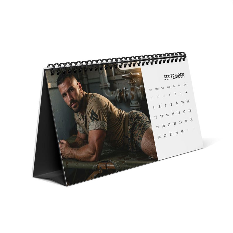 2027 Calendar | Marines Desk Calendar | Gay Military Calendar 2027 | Handsome Marine Men Gift | Masculine Desk Calendar Gift image 2