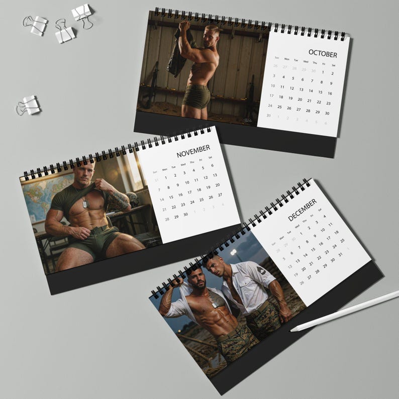 2027 Calendar | Marines Desk Calendar | Gay Military Calendar 2027 | Handsome Marine Men Gift | Masculine Desk Calendar Gift image 7