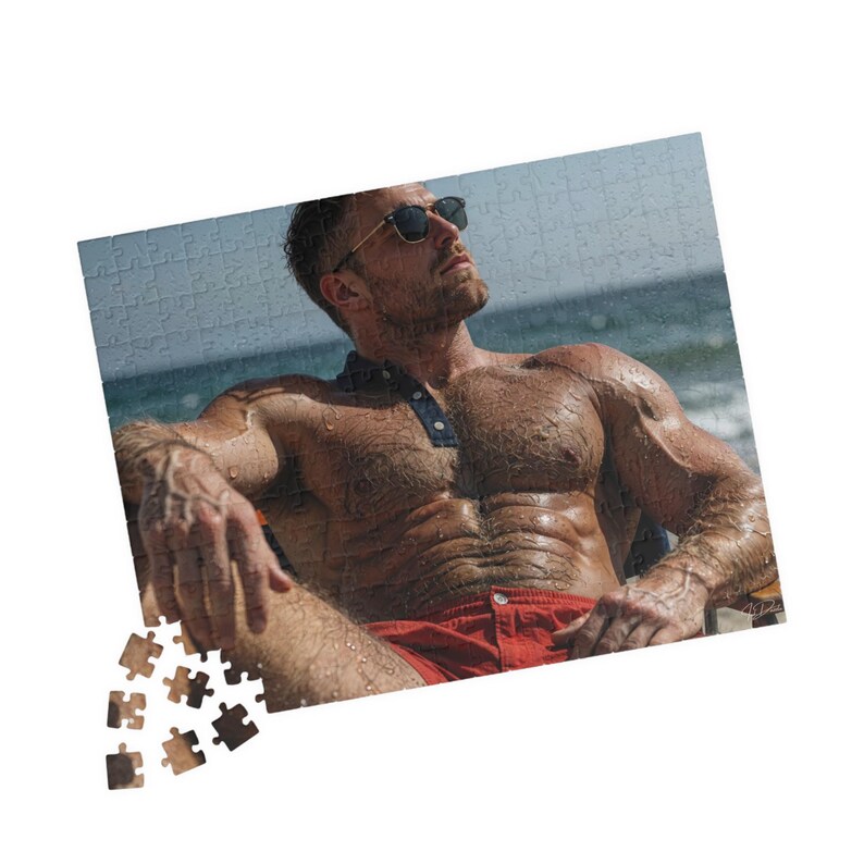 Puzzle | Handsome Muscular Beach Hunk Chest Hair | Jigsaw Puzzle for Adults | Perfect Gift for Couples | 110 or 252 Coins image 7
