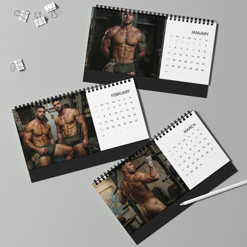 2027 Calendar | Marines Desk Calendar | Gay Military Calendar 2027 | Handsome Marine Men Gift | Masculine Desk Calendar Gift image 4