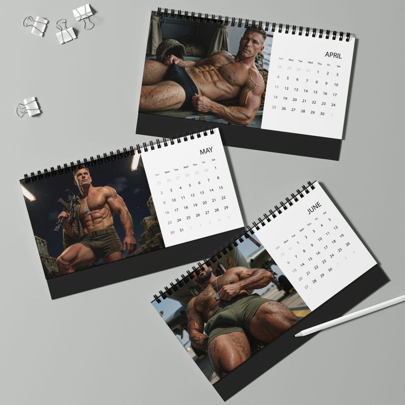 2027 Calendar | Marines Desk Calendar | Gay Military Calendar 2027 | Handsome Marine Men Gift | Masculine Desk Calendar Gift image 5