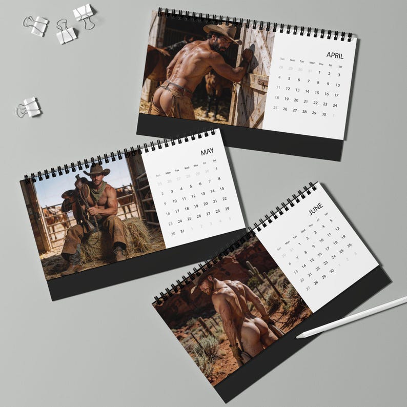 2027 Cowboy Calendar | Gay Cowboys Desk Calendar | Rugged Men 2027 Calendar | Western Male Desk Calendar | Cowboy Gift for Him image 5