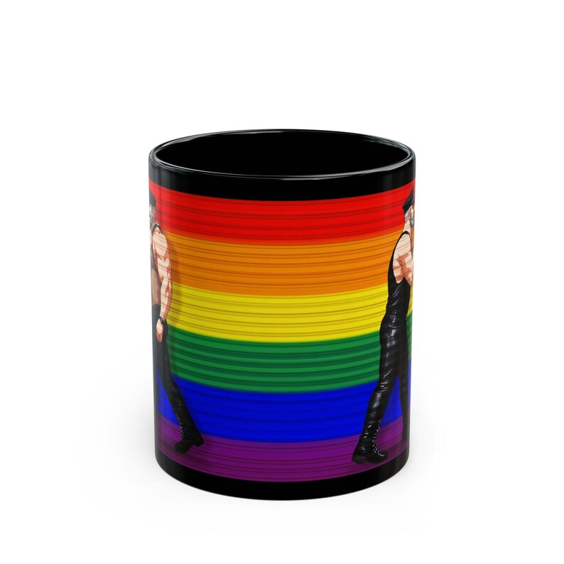 Gay Leather Men Mug | Leather Pride Gift for Him | Boyfriend Gift | Rainbow Couple Mug | Gift for Him | Masculine Desk Mug image 2