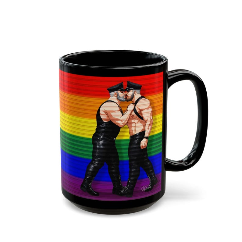 Gay Leather Men Mug | Leather Pride Gift for Him | Boyfriend Gift | Rainbow Couple Mug | Gift for Him | Masculine Desk Mug image 14