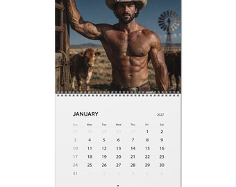 2027 Calendar Cowboys | Gay Cowboy Wall Calendar 2027 | Western Muscle Men Calendar 2027 | Rugged Desert Cowboy Gift for Him