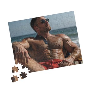 Puzzle | Handsome Muscular Beach Hunk Chest Hair | Jigsaw Puzzle for Adults | Perfect Gift for Couples | 110 or 252 Coins image 3