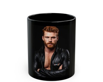 革製マグカップに入った赤毛の男性｜ひげを生やした赤毛の男性のコーヒーカップ｜彼へのギフト｜彼氏へのギフト｜ゲイへのギフトアイデア｜男らしいマグカップ