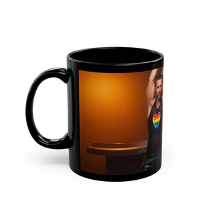 Mug | gay couple leather | pride heart tank | muscular men gift | boyfriend gift | gift for him desk image 3
