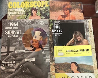 Lot of 5 Nudist publications, 1962-1994, most with color photos