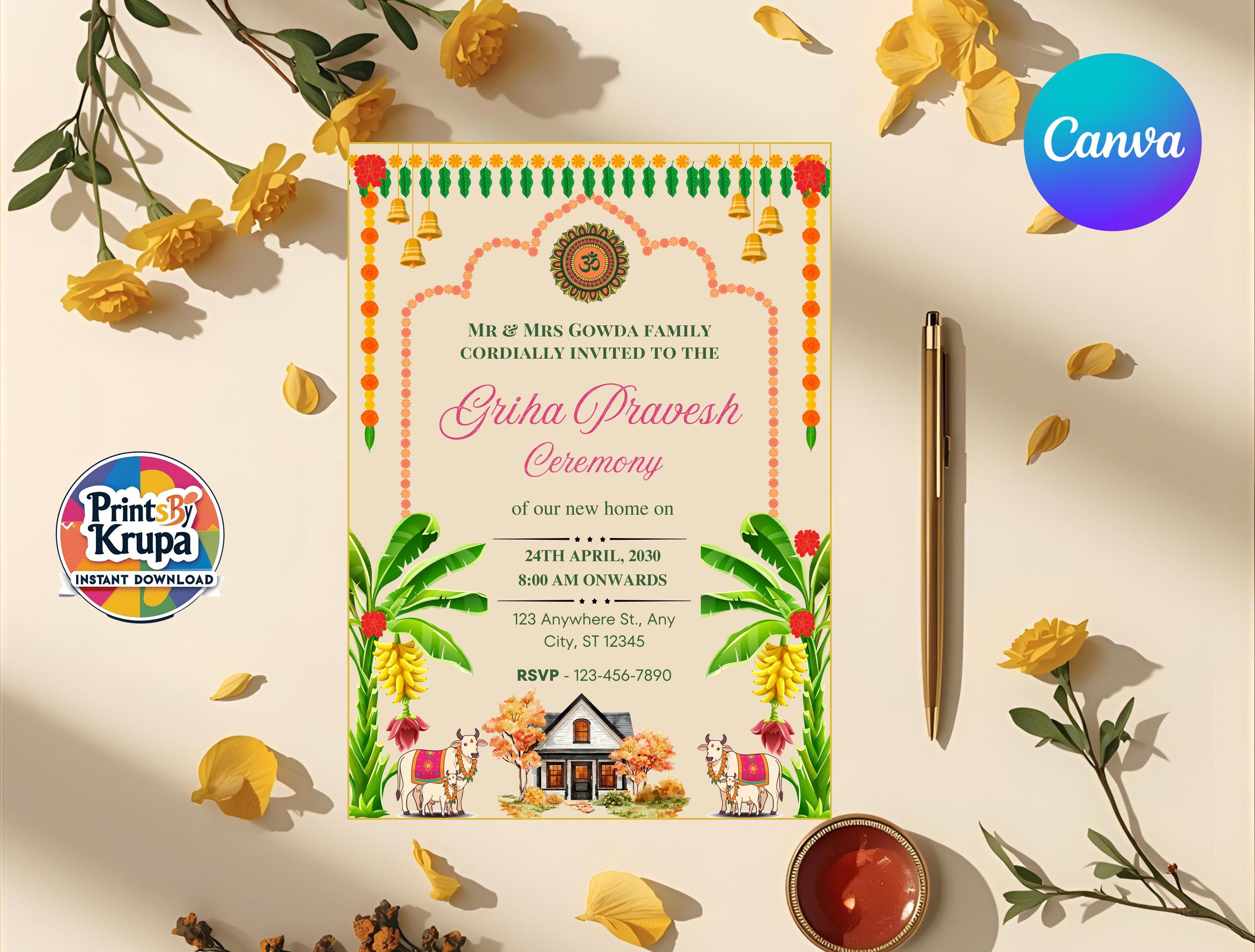 Traditional Griha Pravesh Invitation | Indian Housewarming Invite ...