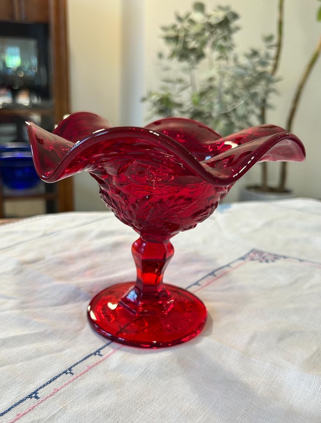 Fenton Ruby Red Bowl Ruffle Fenton Ruby Red Ruffled Hobnail Footed Bowl (small) - Free Shipping - Etsy
