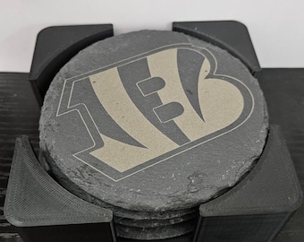 Bengals Round Slate Coasters Set with Holder