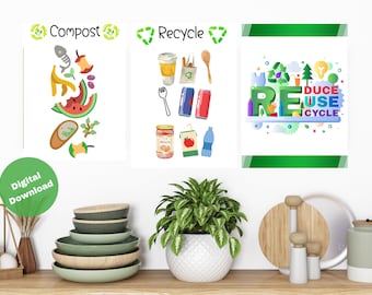 Publicación de compost imprimible, compostaje y reciclaje, compostaje para el aula, oficina, compostaje de qué reciclar, cartel de reciclaje