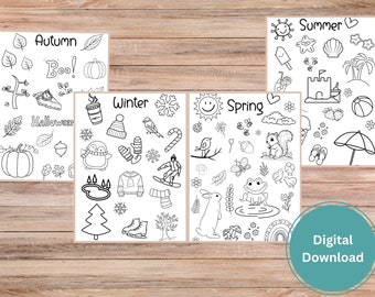 The Four Seasons Printable coloring pages, Spring, Summer, Autumn, Winter, Homeschool Resource, Educational, 4 seasons, coloring winter fall