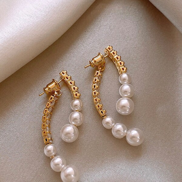 Cute Aesthetic Pearl Earrings|Real Freshwater Pearls|Foreign Pearls|14k gold