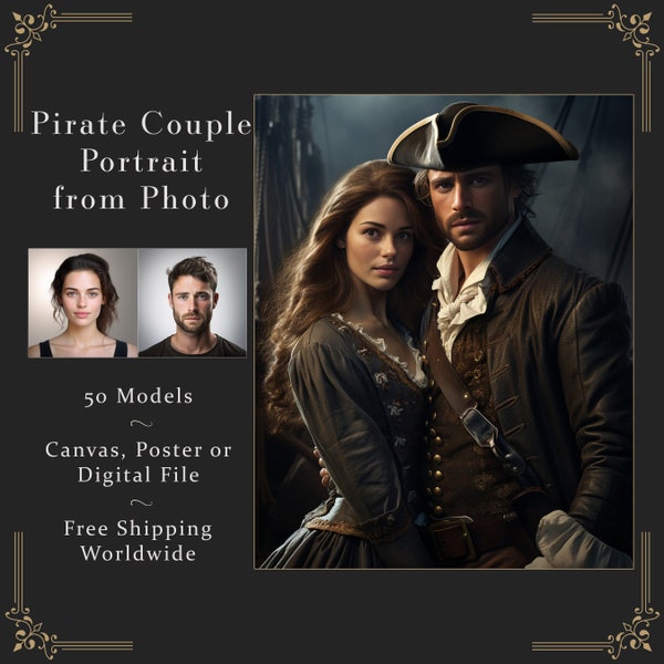 Custom Pirate Portrait Couples Anniversary Gift, Unique Gift for Couples Christmas Gift, Custom Portrait Gift, Birthday Gift for Her L11
