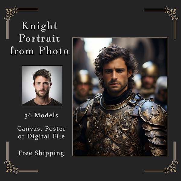 Custom Medieval Knight Portrait from Photo, Knight Portrait Gift, Fantasy Portrait, Royal Portrait from Picture, Custom Portrait for Him L3
