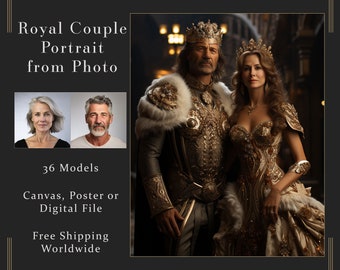 Custom Royal Portrait from Photo Father&#39;s Day Gift, King Queen Portrait Gift, Custom Portrait Gift for Dad, Custom Couples Portrait L1