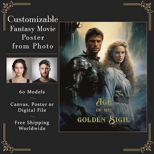 Custom Fantasy Portrait Gemälde vom Foto, Mittelalterlicher Fantasy Film Poster Druck, Geschenk für Paar, Hochzeitstag Geschenk, Fantasy Art L16