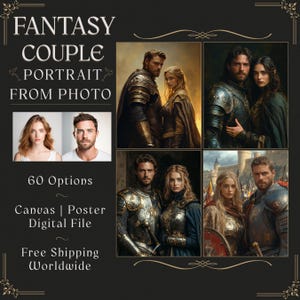 Custom Fantasy Portrait from Photo, King Queen Portrait Gift, Fairytale Poster, Royal Portrait from Picture, Custom Portrait for Couple L48