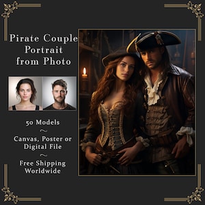Custom Pirate Couple Portrait, Anniversary Gift