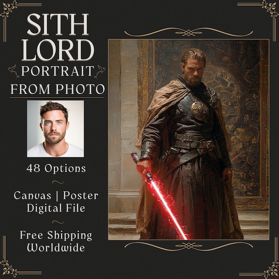 Custom Sith Lord Portrait from Photo, Dark Jedi Fantasy Portrait, Custom Portrait Painting, Star Wars Portrait Gift, Sci Fi Gifts for Men