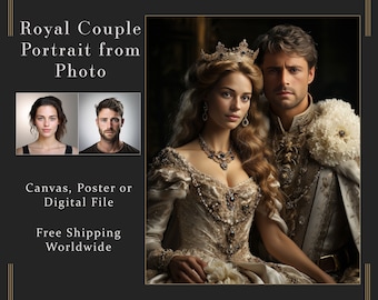 Custom Royal Couple Portrait from Photo, King Queen Portrait Gift, Fantasy Portrait, Royal Portrait from Picture, Custom Portrait for Couple