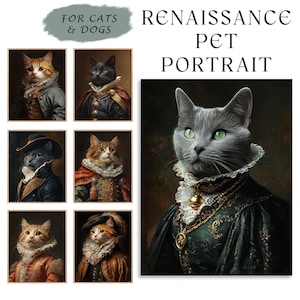 Royal Pet Portrait from Photo, Renaissance Pet Painting, Custom Cat Painting on Canvas, Personalized Pet Gift, Regal Pet Portrait
