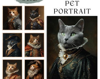 Ritratto di animale domestico reale da foto, dipinto di animali domestici rinascimentali, dipinto di gatto personalizzato su tela, regalo personalizzato per animali domestici, ritratto di animale domestico regale