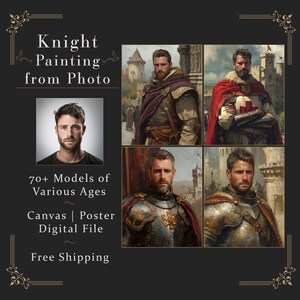 Pintura personalizada de retrato de cavaleiro a partir de foto, cavaleiro cruzado, retrato histórico, retrato medieval, retrato de fantasia, ideia de presente para ele L18
