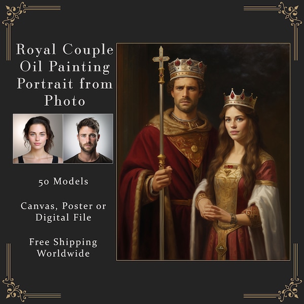 Medieval Royal Couple Custom Portrait from Photo, Royal Couple Portrait, Medieval Portrait Painting, Royal Portrait Couples Anniversary Gift