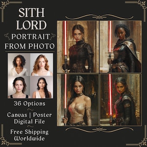 Custom Sith Lord Portrait from Photo, Dark Jedi Fantasy Portrait, Custom Portrait Painting, Star Wars Portrait Gift, Sci Fi Gifts for Women