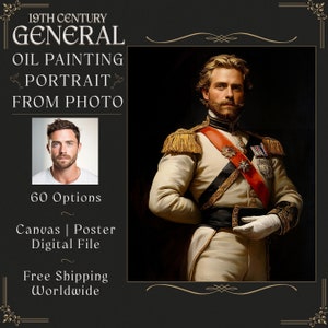 Custom Military Portrait Oil Painting from Photo, Victorian Portrait, 19th Century Portrait Painting, Historical Portrait Gift for Him L28