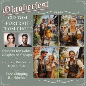 写真から作るオクトーバーフェスト肖像油絵、ビール愛好家へのギフト、秋の肖像画、カスタム肖像ギフト、カップルへのギフトアイデア L43
