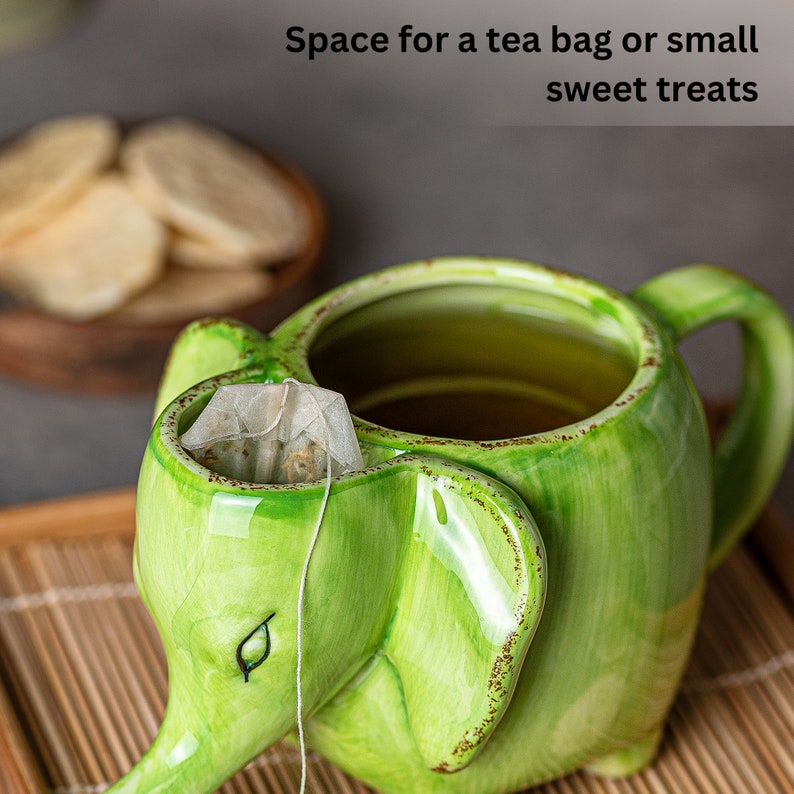Elephant Mug With a Tea Bag Holder / Modern Ceramic Mug for Hot
