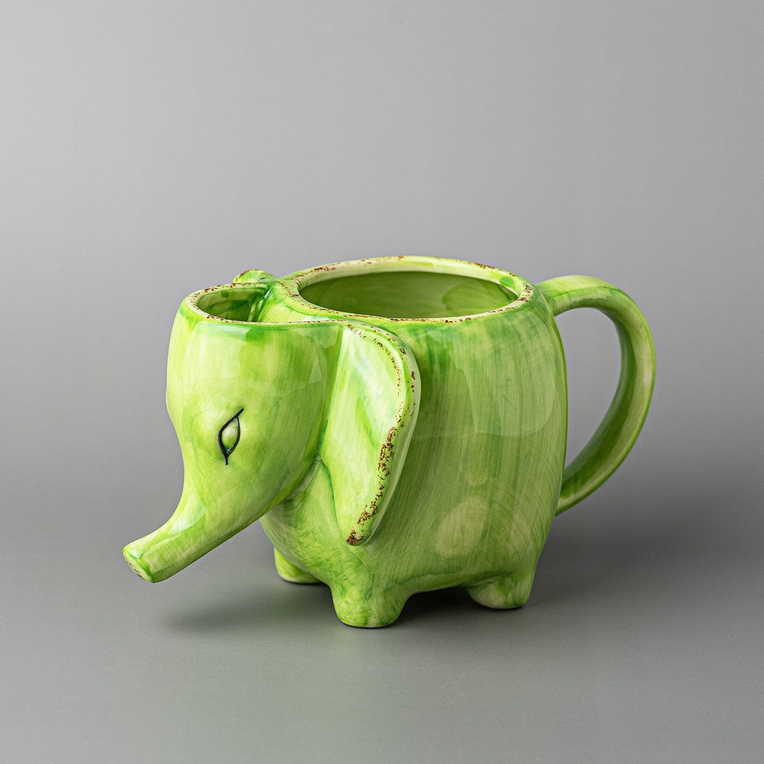 Elephant Mug With a Tea Bag Holder / Modern Ceramic Mug for Hot