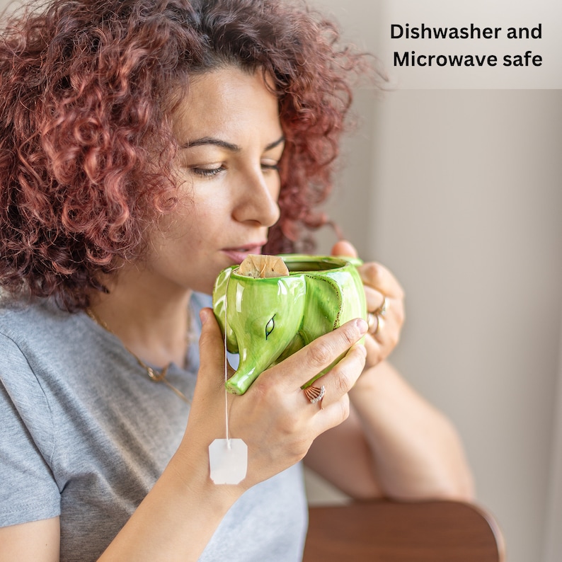 Elephant Mug With a Tea Bag Holder / Modern Ceramic Mug for Hot