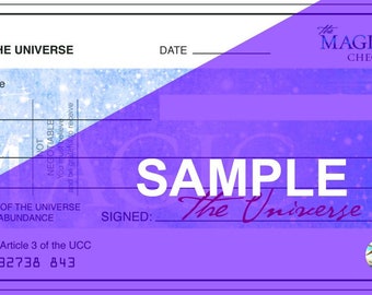 The law of attraction cheque from universe | Printable | Free space to write your amount and name