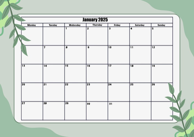 2025 Calendar, Printable, Minimalist Simple Calendar Planner, A4 Size ...