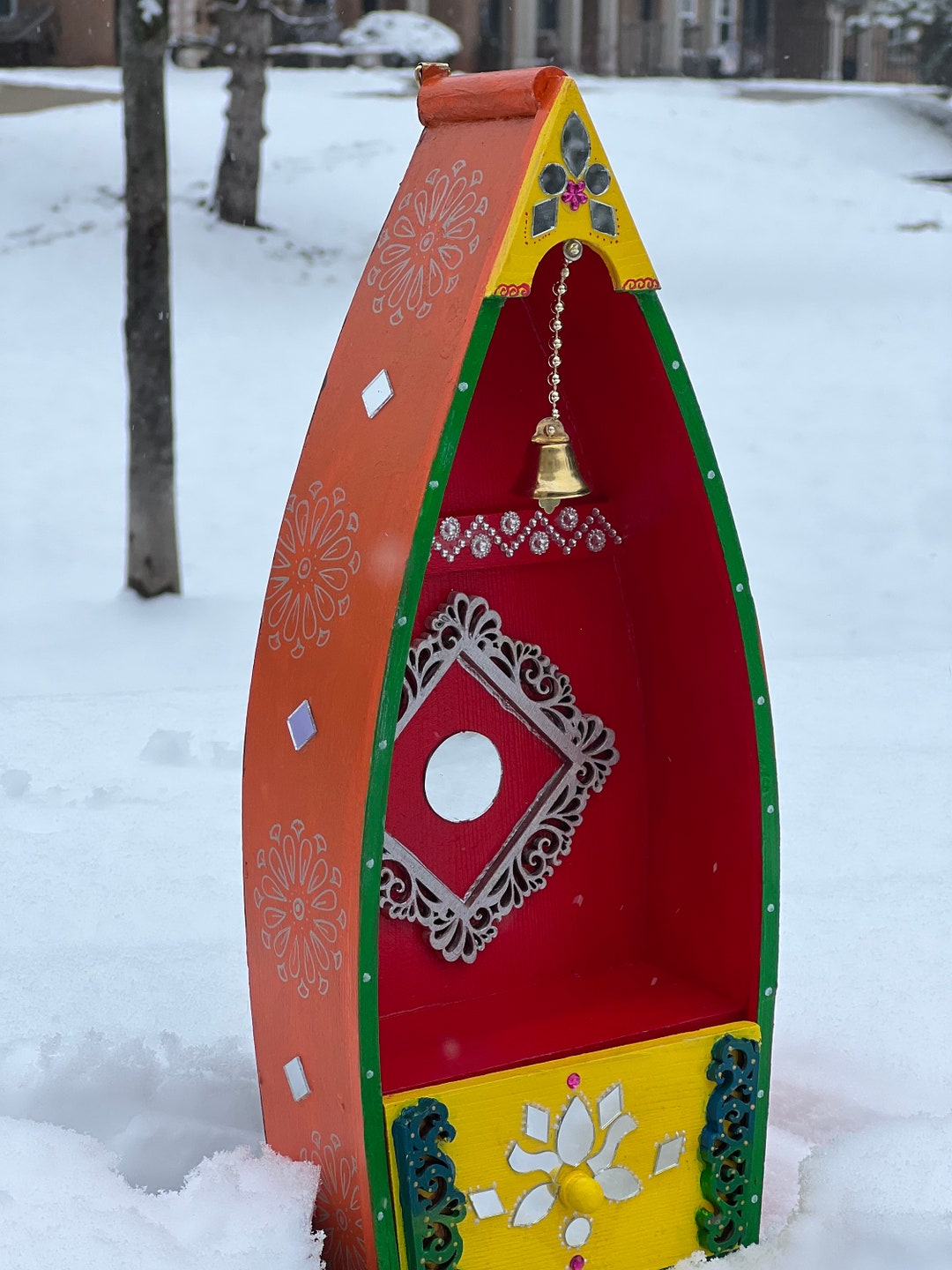 Wooden Wall Shelf Temple With Drawer Temple for House/decor/pooja