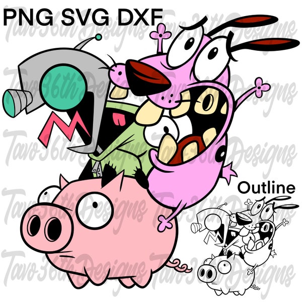 Gir Invader Zim and Courage the Cowardly Dog on Pig SVG,PNG,DXF  by Tavo