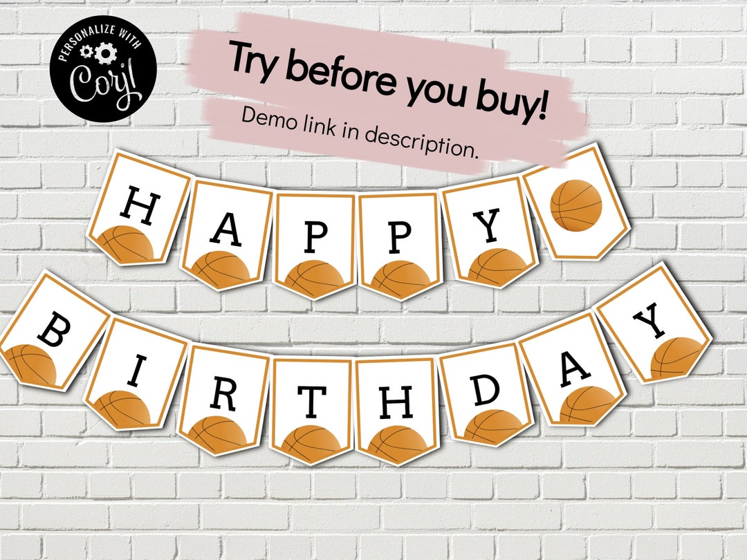BASKETBALL Happy Birthday BANNER TEMPLATE Get Instant Access - Etsy