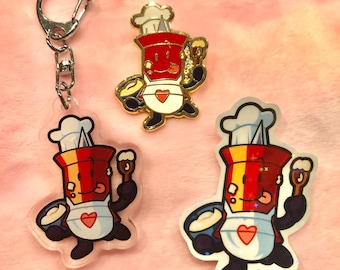 BFDI Chef Pin Enamel Pin, Acrylic Keychain, and Holographic Vinyl Sticker - object show