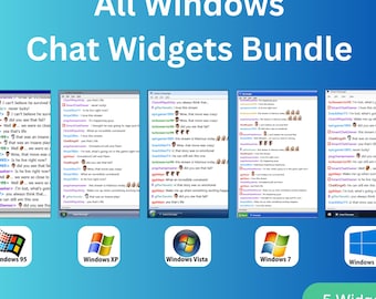 Retro Windows Theme Twitch Chat Widget Mega Bundle, 5 Animierte Chat Boxen (95XP View 7 10), OBS Streamlabs Browser Quellcode