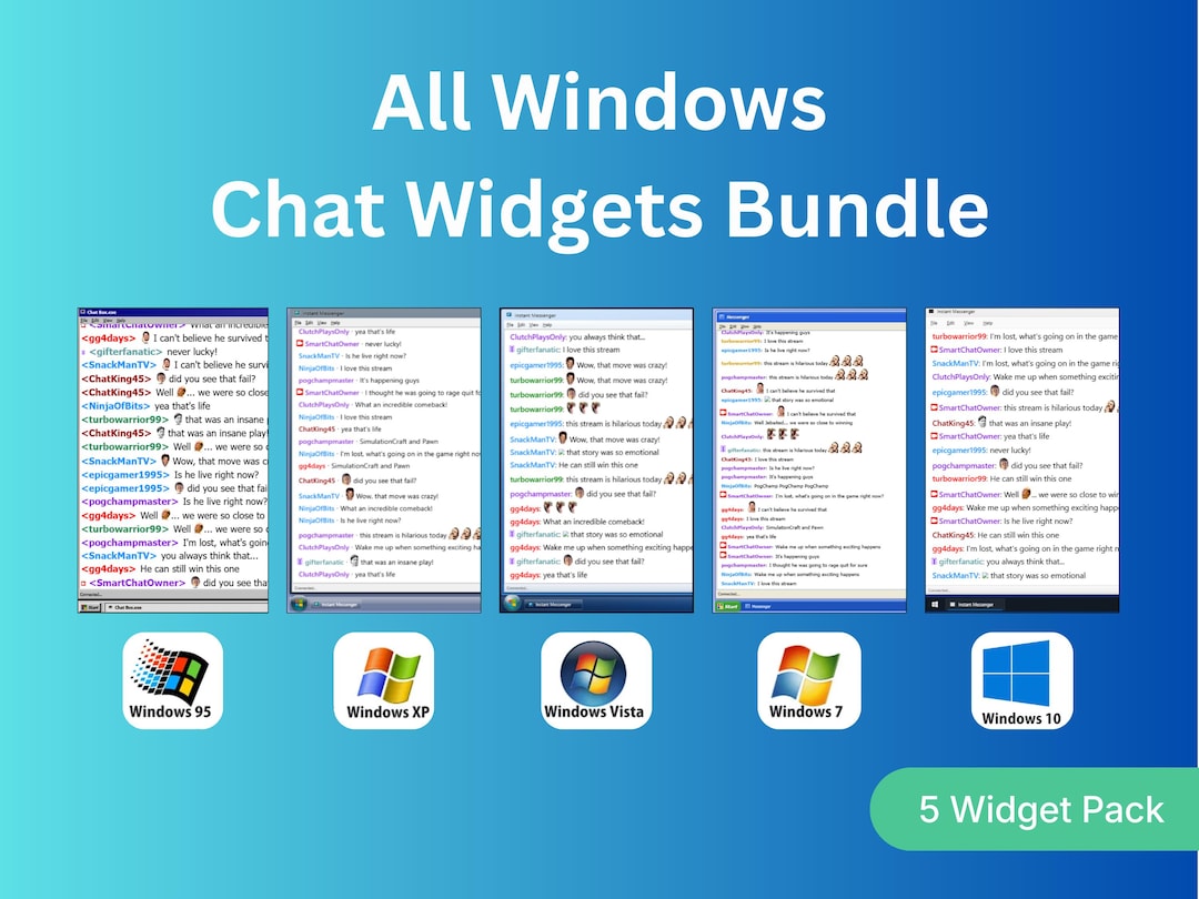 Retro Windows Theme Twitch Chat Widget Mega Bundle, 5 Animated Chat ...