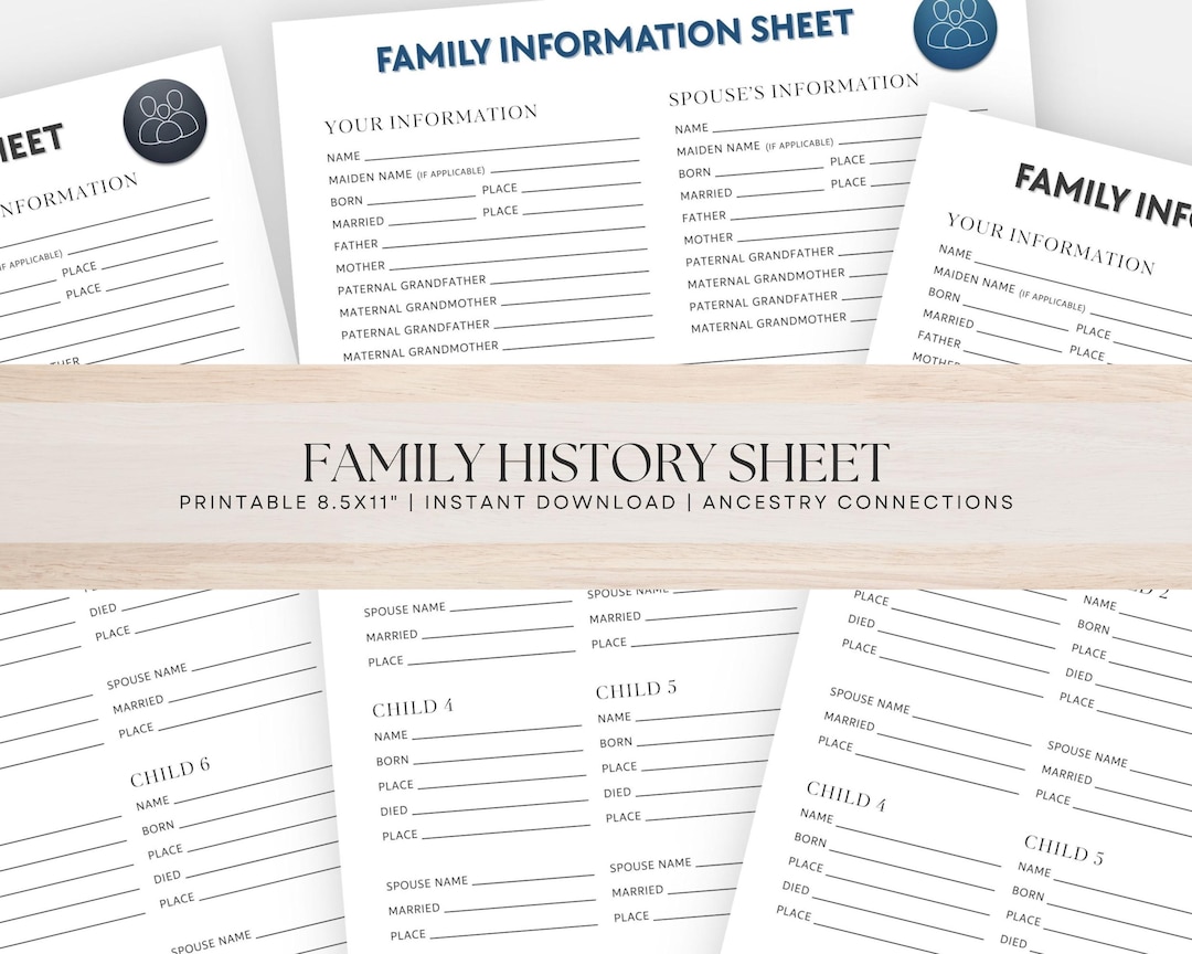 Family History Information Sheets Printable Genealogy Family Group ...