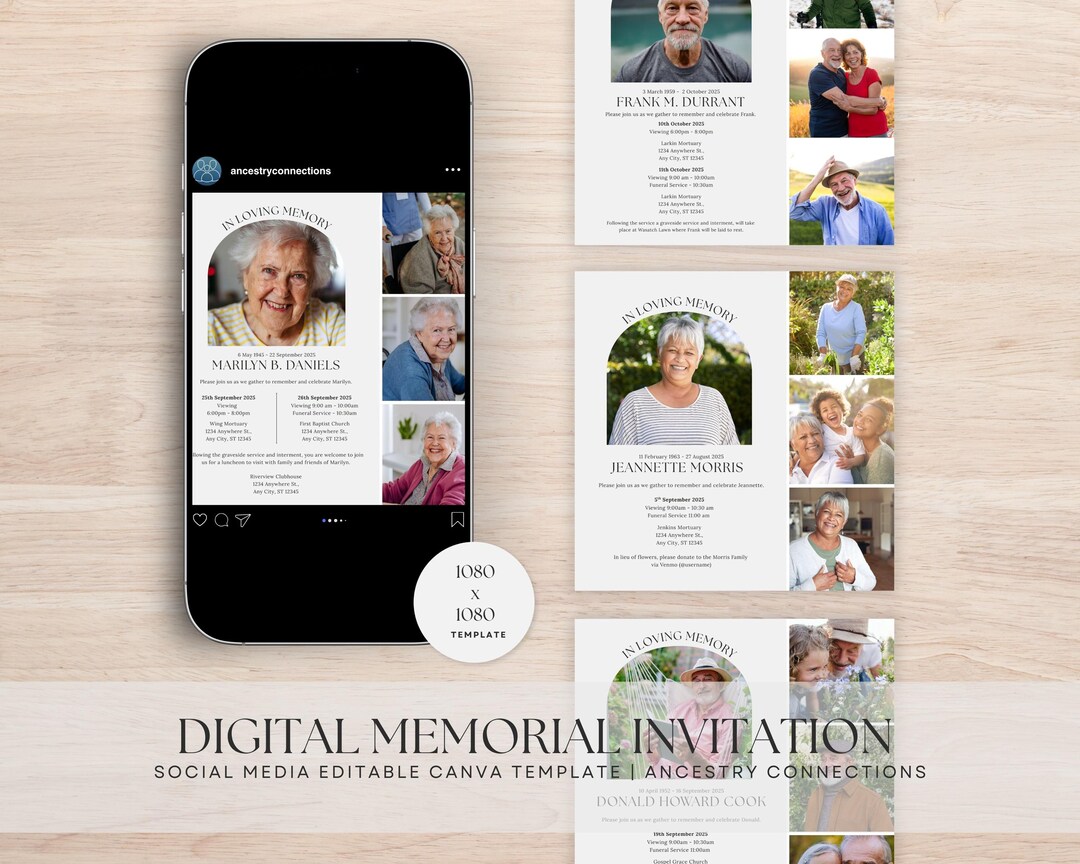 Obituary Template for Social Media Digital Funeral Annoucement Notice ...
