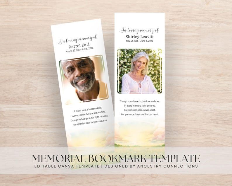 Printable Memorial Bookmark Template | Editable Canva Funeral Keepsake ...